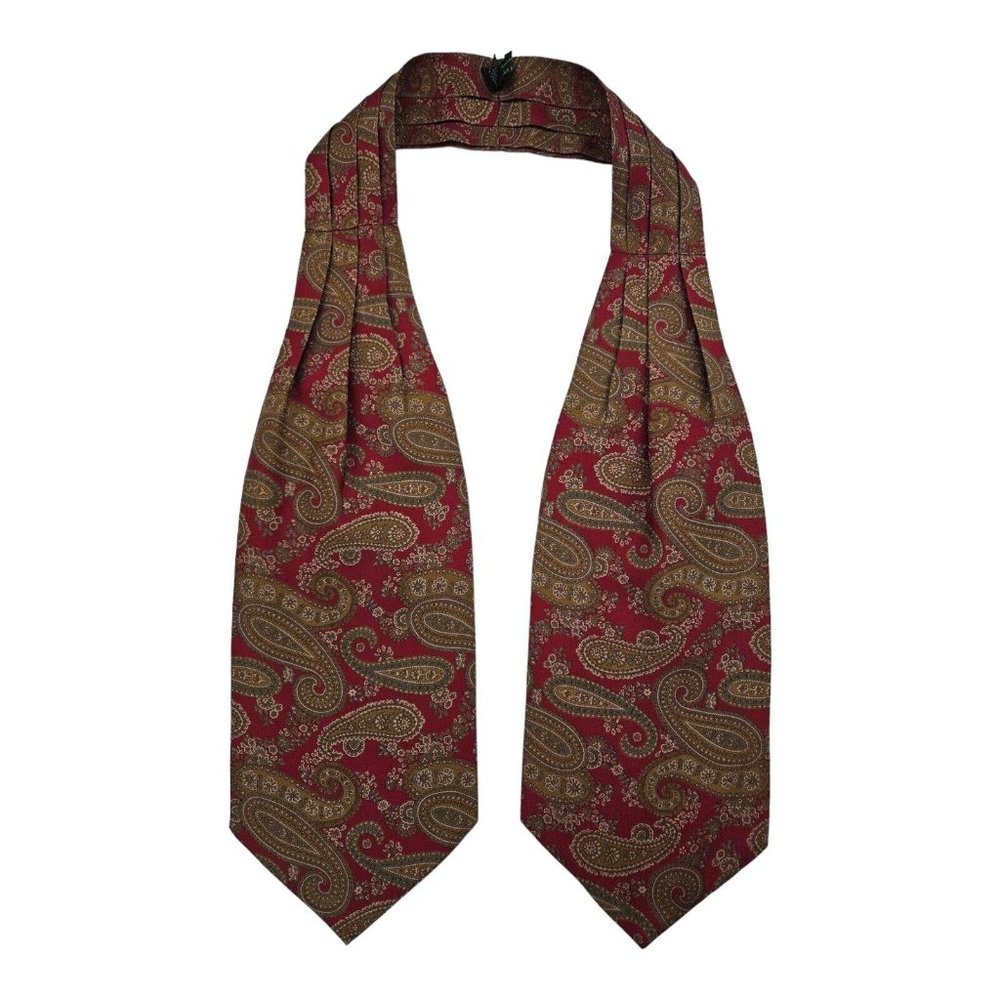 VILLA DELMITIA Red Paisley Silk ASCOT CRAVAT HANDMADE ITALY 52"/ 6.5" EC
